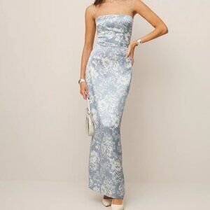 Reformation Frankie Silk Dress in Porcelain Blue, size 4